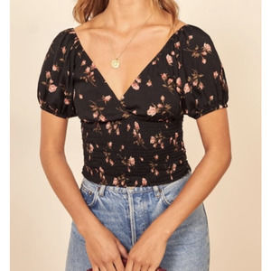 Reformation Alta Top in Romy Black Floral Womens Size Small